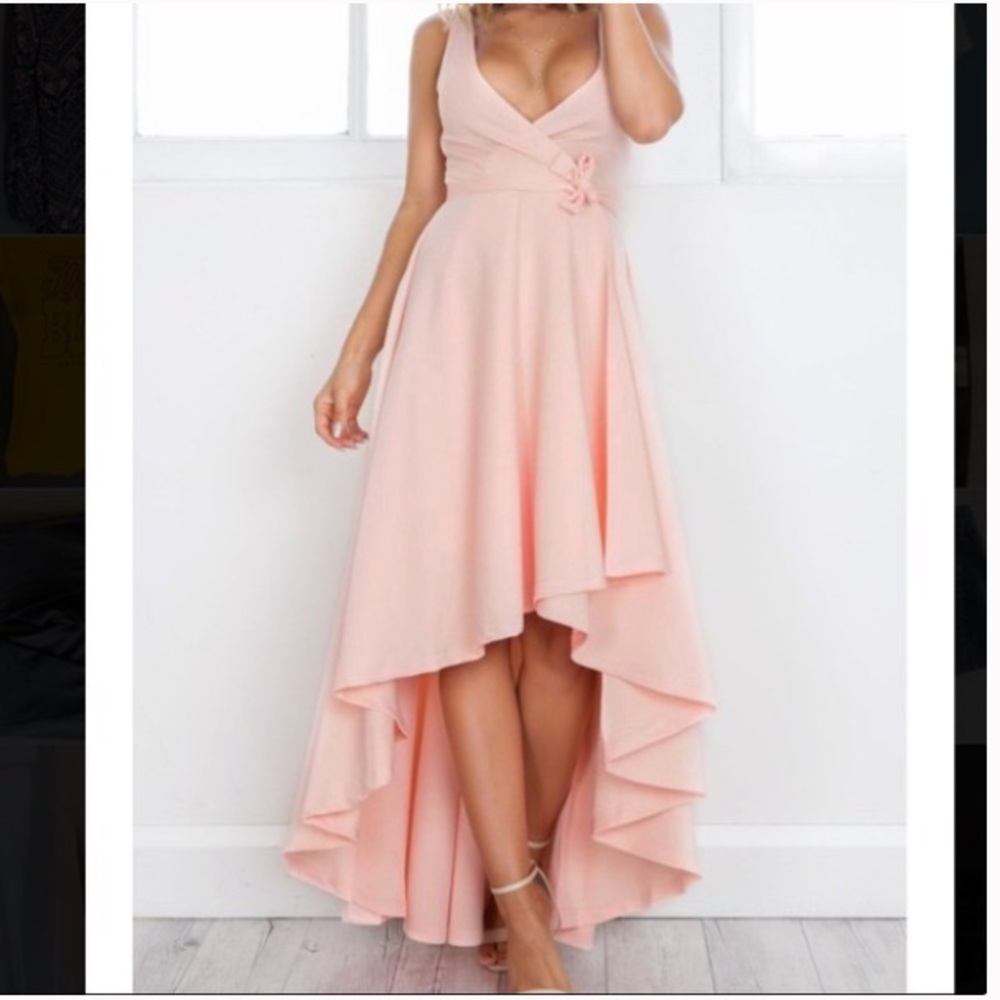 Worn once, sateen baby pink, wrap dress, high low